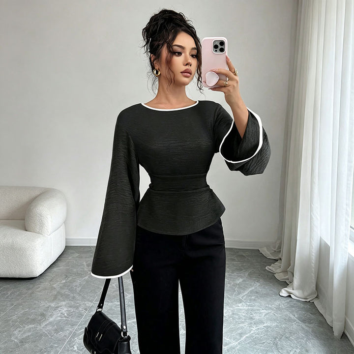 Waist Tie Flared Sleeve Solid Top