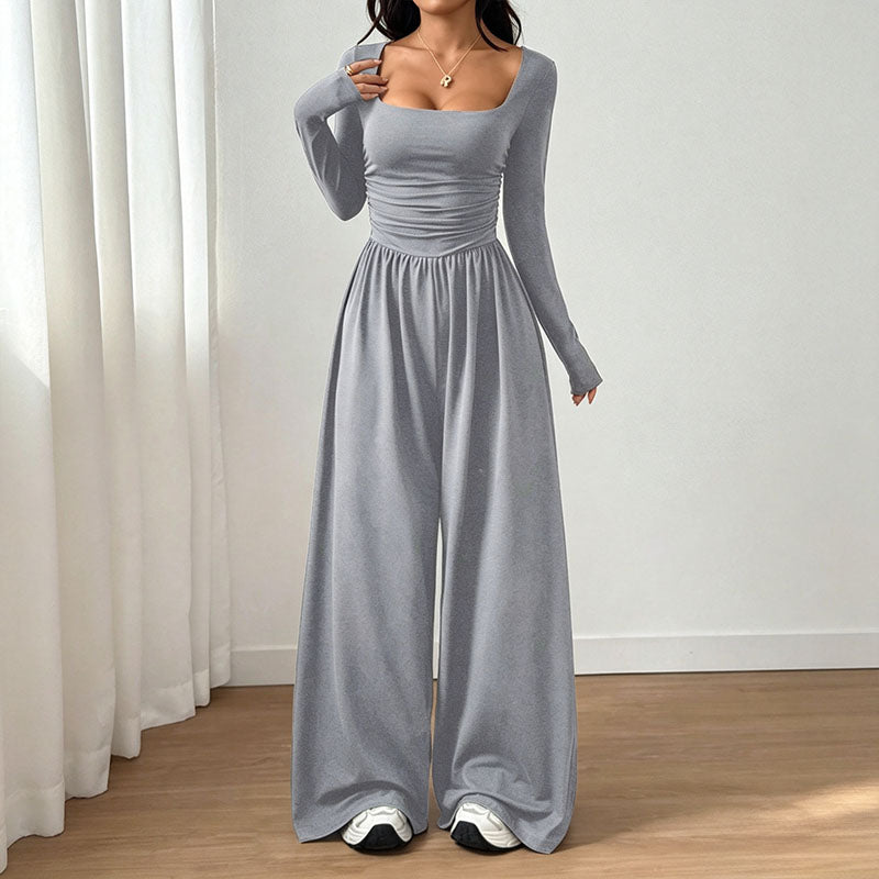 Long-sleeve square-neck jumpsuit