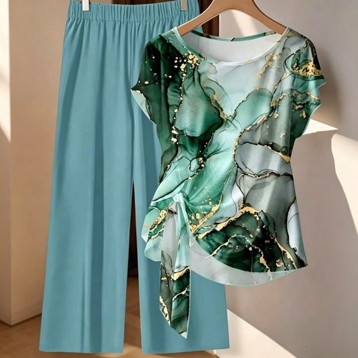 Round Neck Tie Front Two Piece Outfit