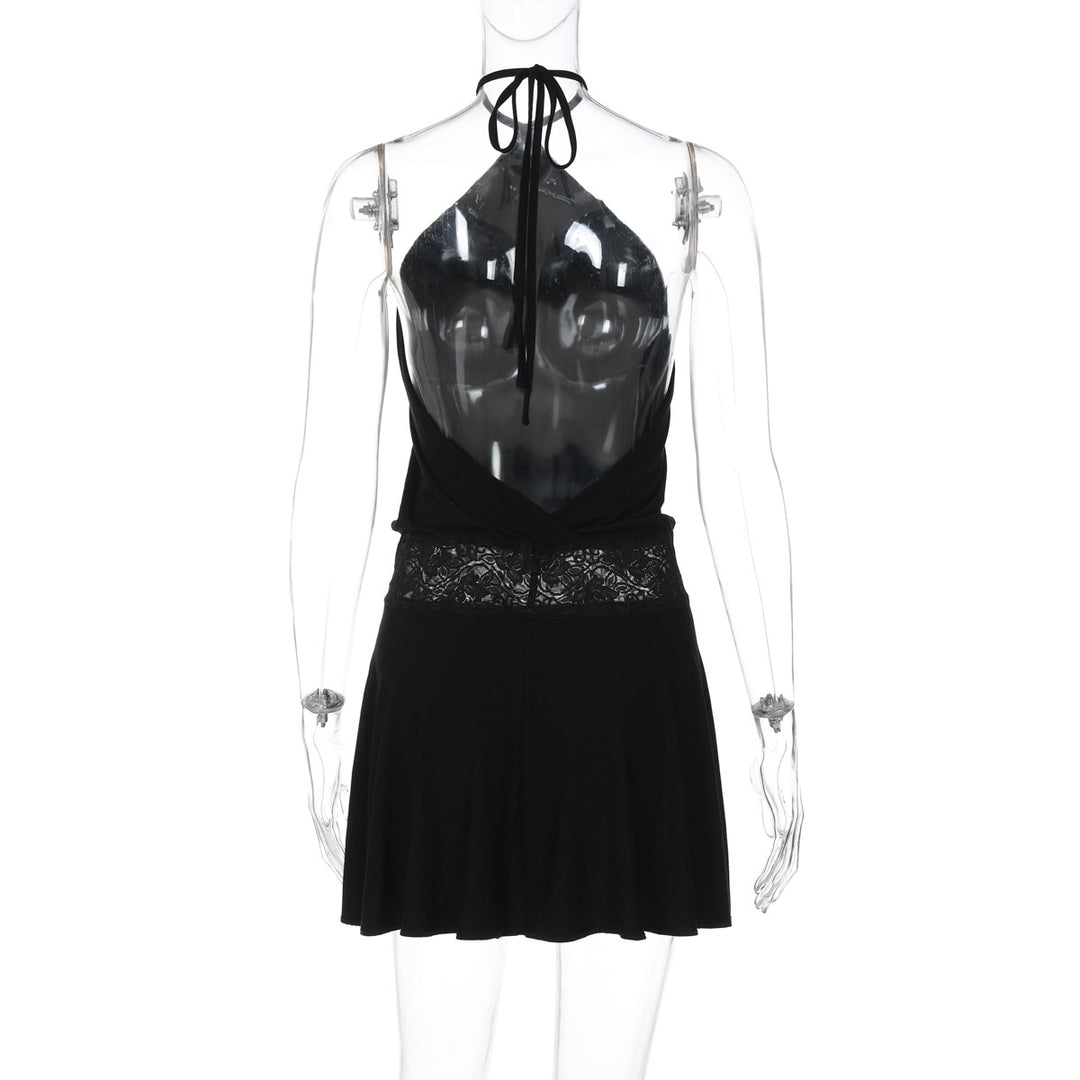 Lace Trim Halter Neck Mini Dress