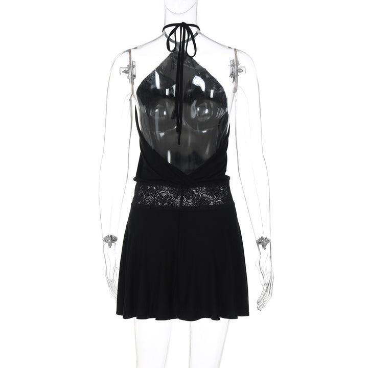 Lace Trim Halter Neck Mini Dress