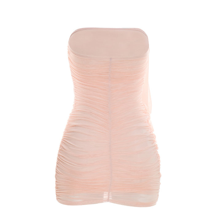 Ruched Mesh Strapless Bodycon Mini Dress