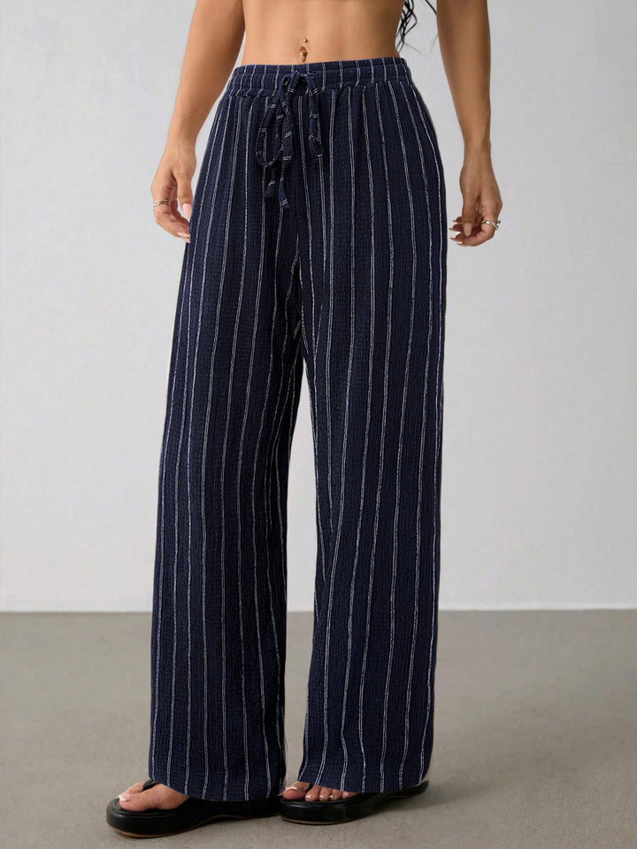 Women Striped Wide Leg Pants, Striped Lounge Slacks with Pockets