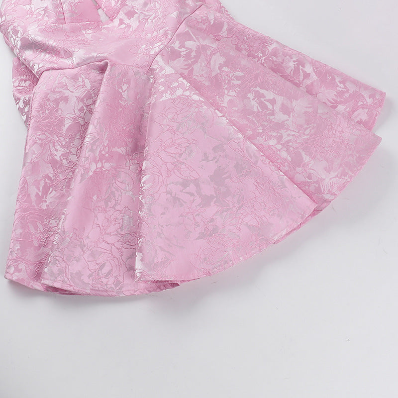 Jacquard Halter Mini Dress with Statement Bow