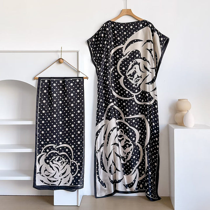 Elegant Casual Loose Fit Maxi Dress with Headscarf Two Piece Fashion Set