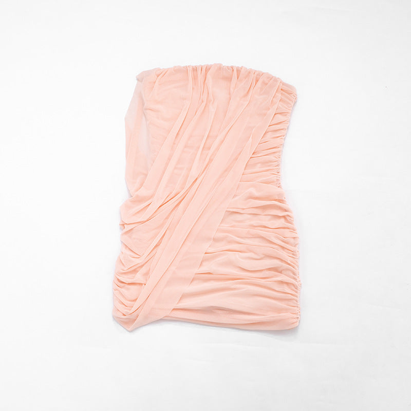 Ruched Mesh Strapless Bodycon Mini Dress