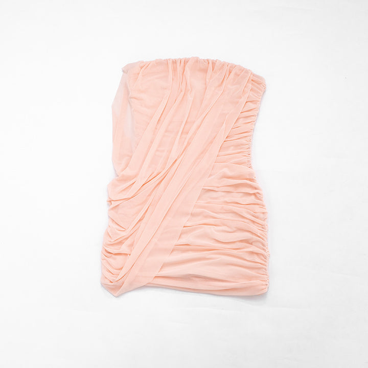 Ruched Mesh Strapless Bodycon Mini Dress