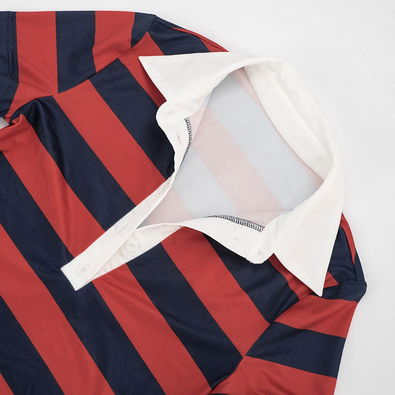 Striped Polo Crop Top High-Waist Shorts Two-Piece Set