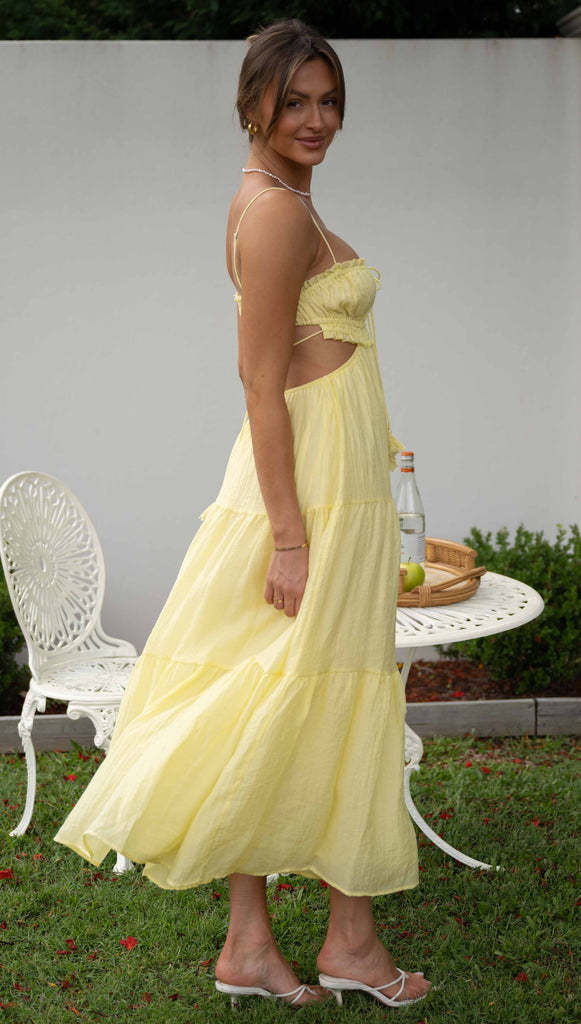 Spaghetti Strap Cutout Tiered Maxi Dress