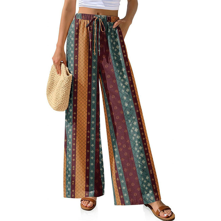 Printed loose-fitting wide-leg trousers