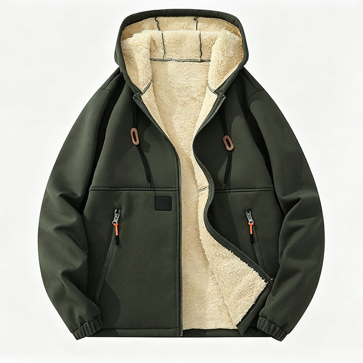 Fleece-lined loose-fitting casual hooded jacket