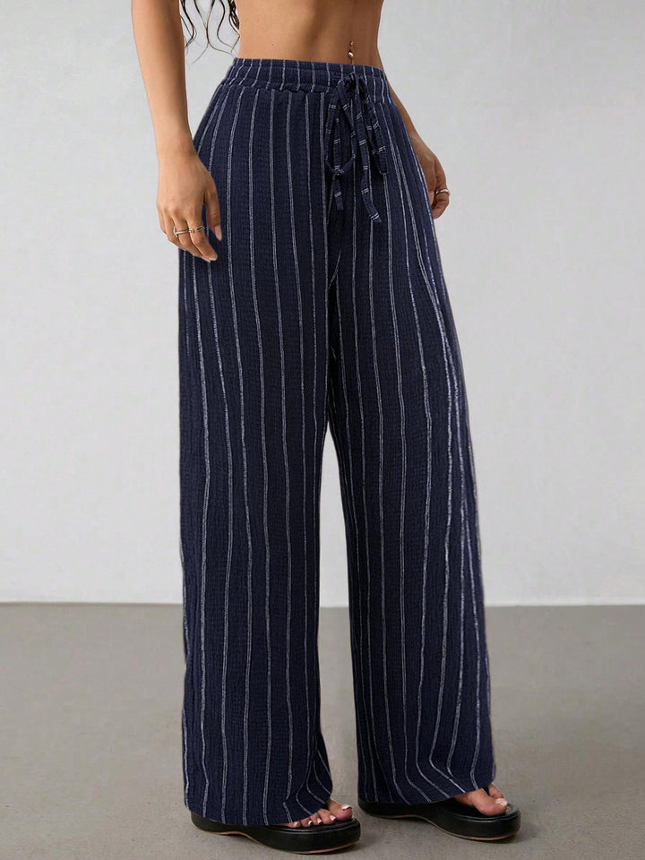 Women Striped Wide Leg Pants, Striped Lounge Slacks with Pockets