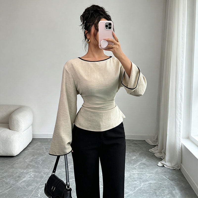 Waist Tie Flared Sleeve Solid Top