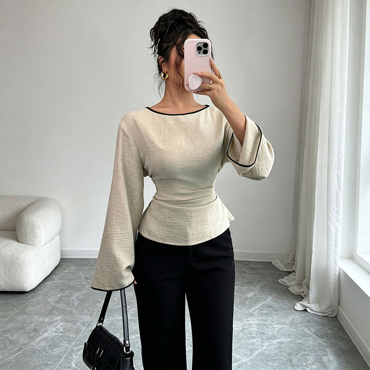 Waist Tie Flared Sleeve Solid Top