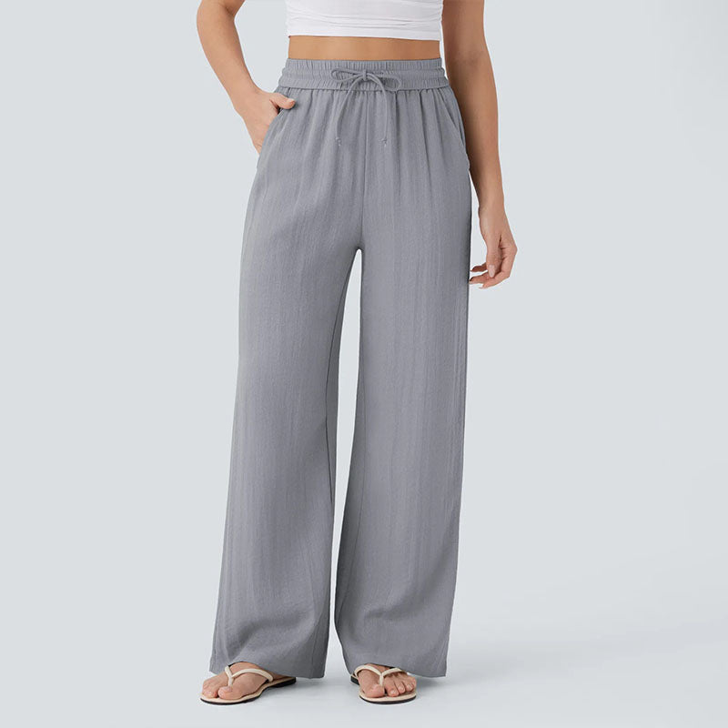 High-waisted  wide-leg pants with drawstring