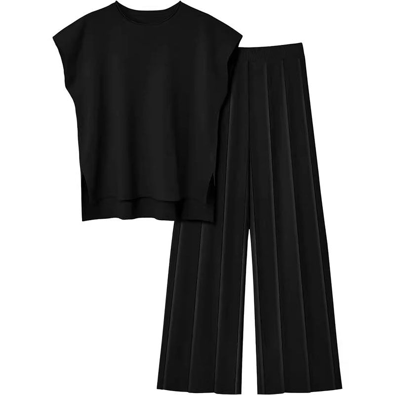 Sleeveless top and wide-leg trousers two-piece set