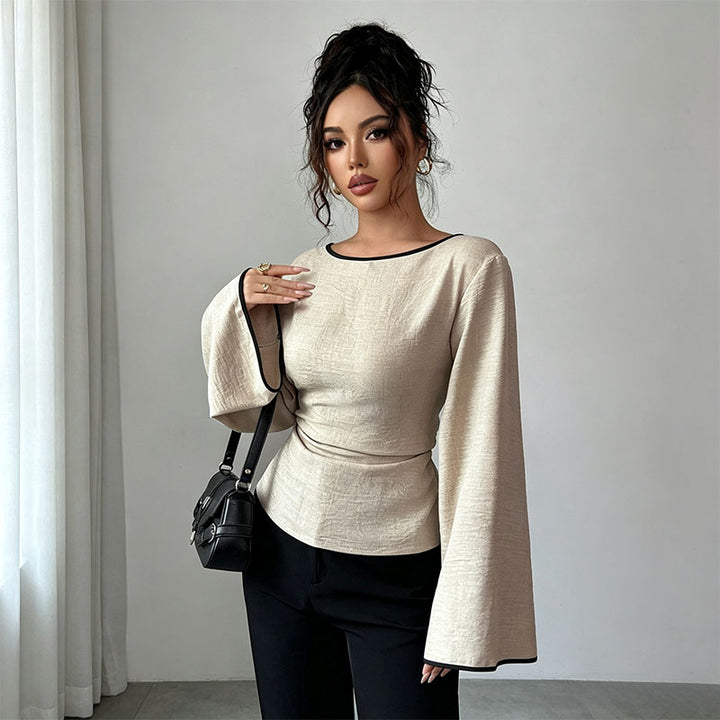 Waist Tie Flared Sleeve Solid Top