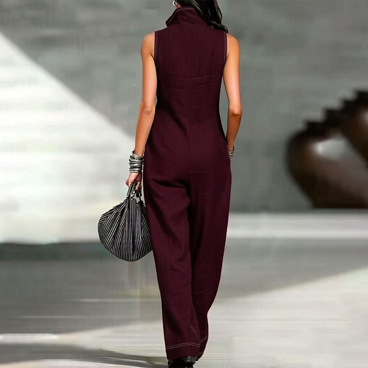 Sleeveless cotton-linen jumpsuit