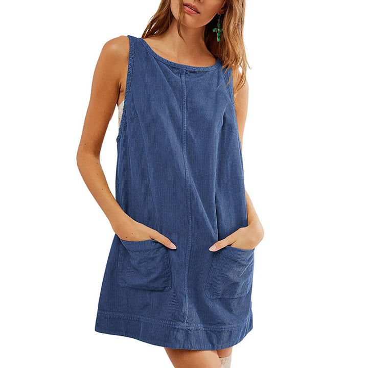 Corduroy Sleeveless Pocket Dress