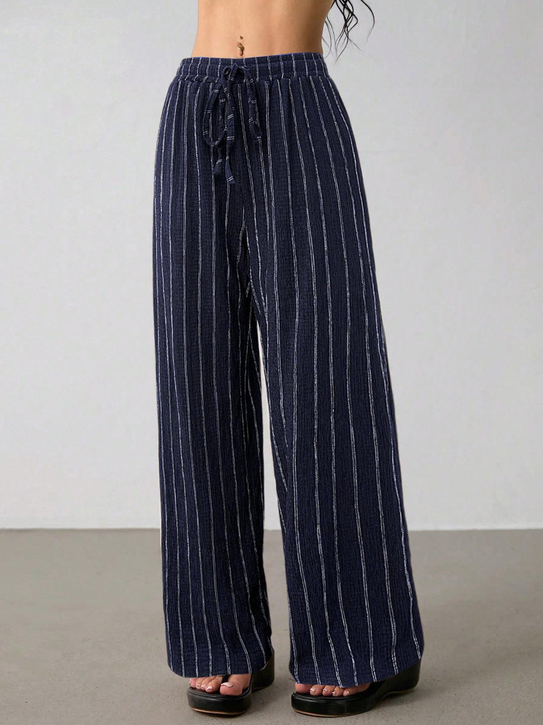 Women Striped Wide Leg Pants, Striped Lounge Slacks with Pockets