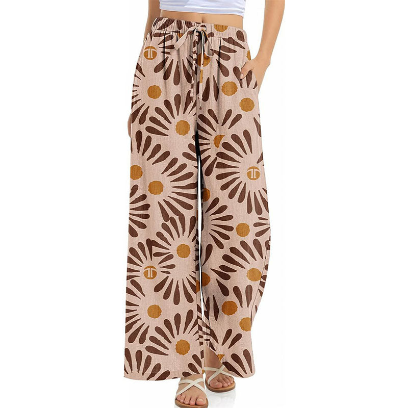 Printed loose-fitting wide-leg trousers