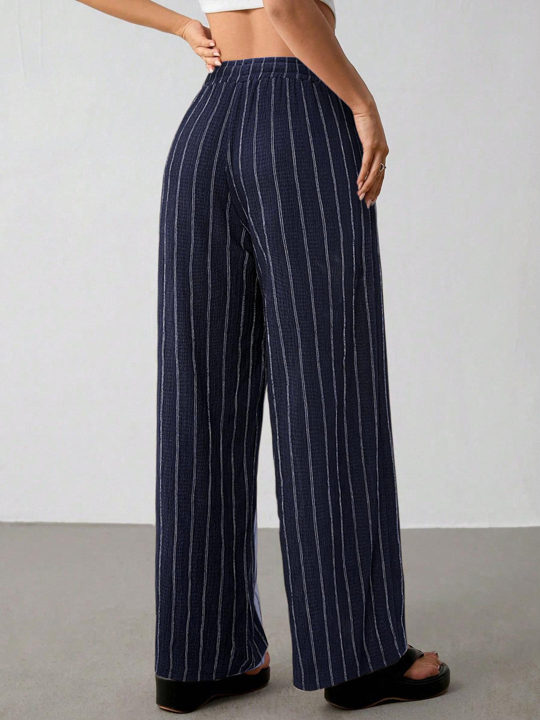 Women Striped Wide Leg Pants, Striped Lounge Slacks with Pockets