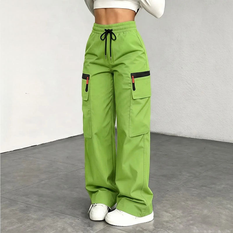 Drawstring wide-leg cargo pants