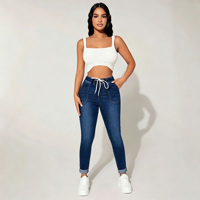 High-waisted cropped skinny jeans