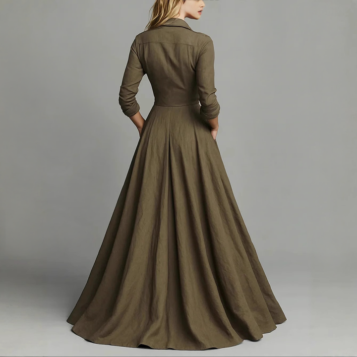 Waist Defined Button Front Maxi Shirt Gown