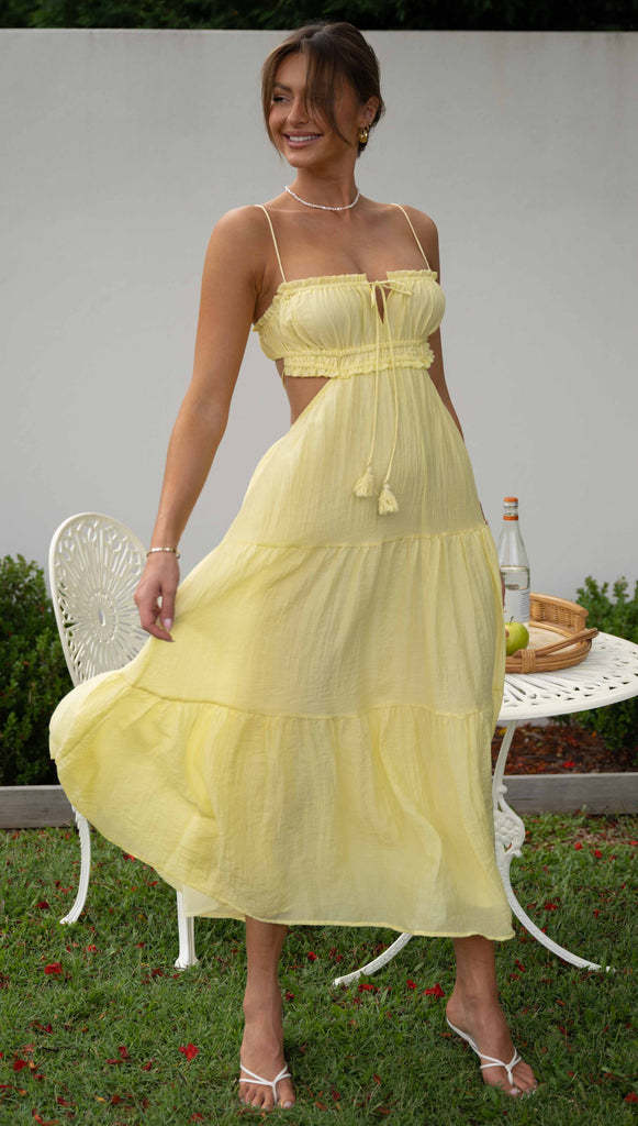 Spaghetti Strap Cutout Tiered Maxi Dress