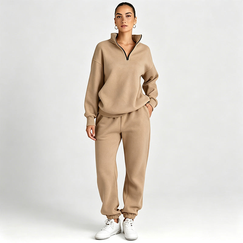 Solid-color sweatshirt and sweatpants set