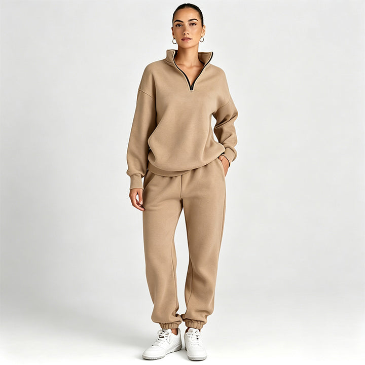 Solid-color sweatshirt and sweatpants set