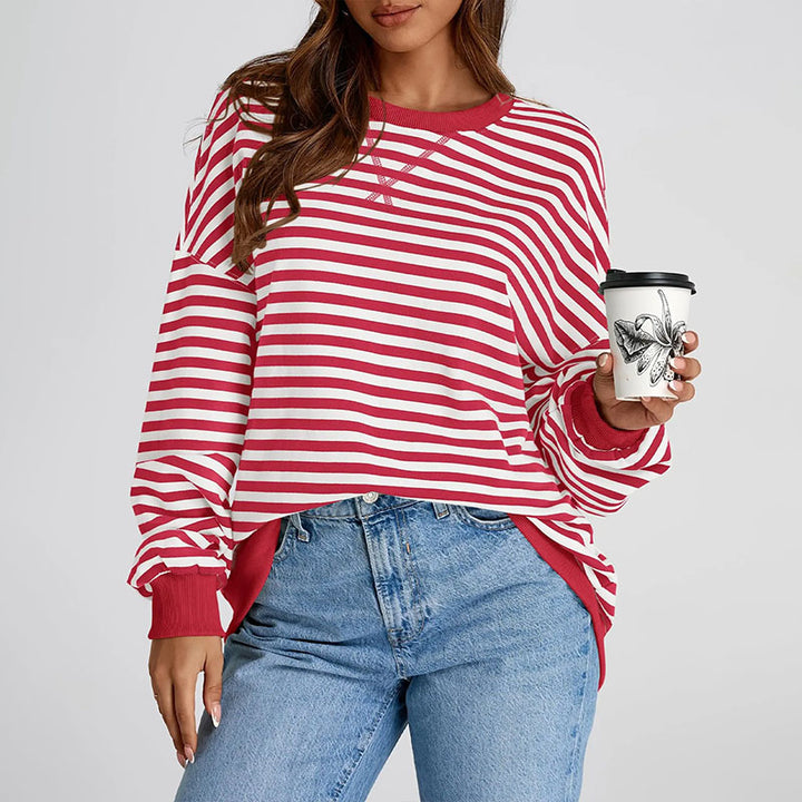 Striped crew-neck long-sleeve sweatshirt