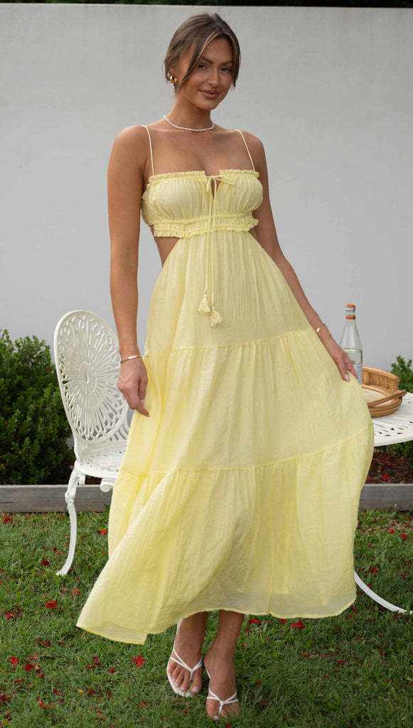 Spaghetti Strap Cutout Tiered Maxi Dress