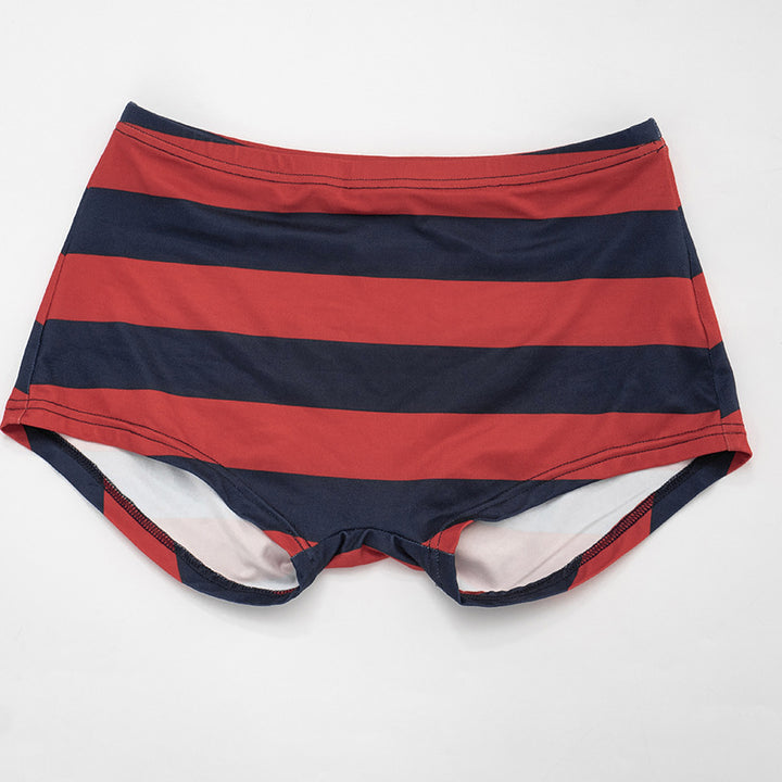 Striped Polo Crop Top High-Waist Shorts Two-Piece Set