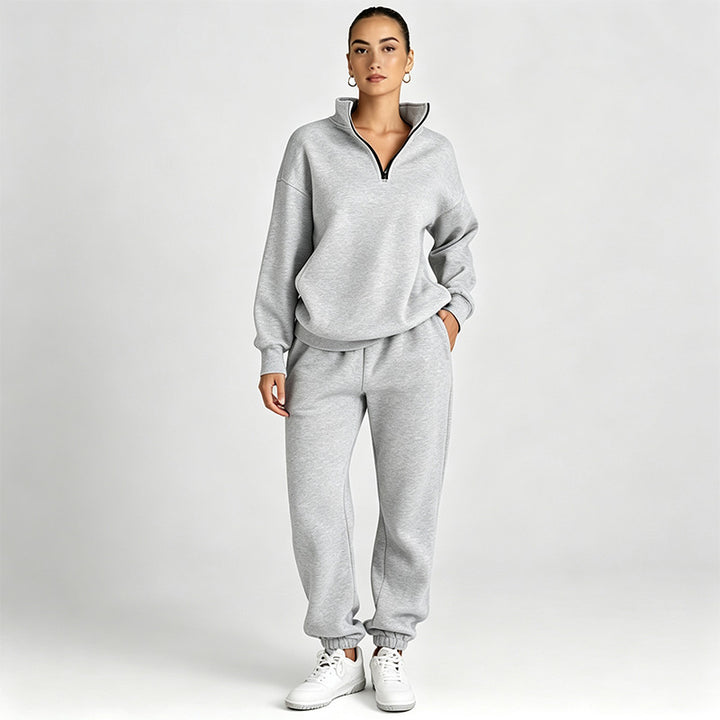 Solid-color sweatshirt and sweatpants set