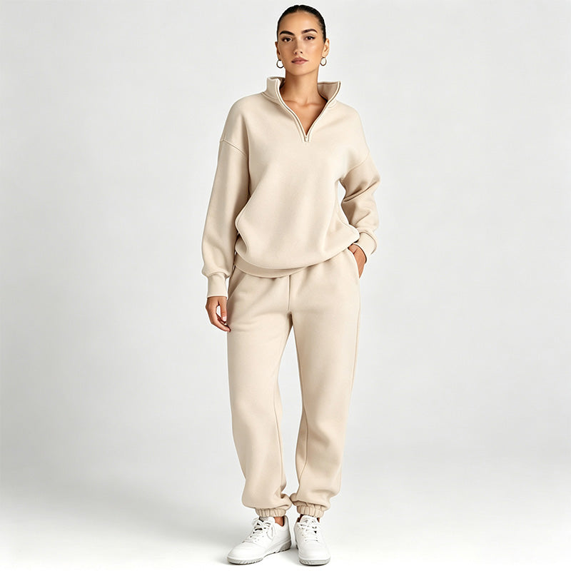 Solid-color sweatshirt and sweatpants set