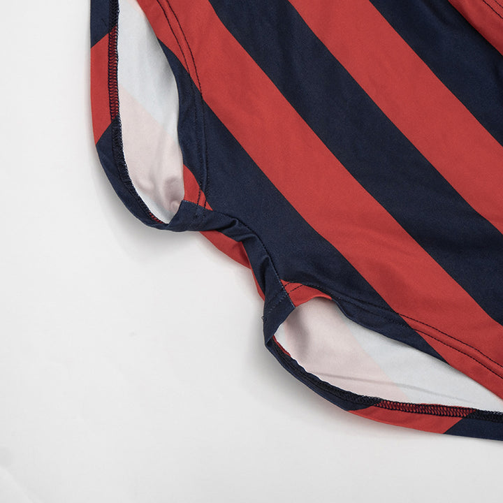 Striped Polo Crop Top High-Waist Shorts Two-Piece Set
