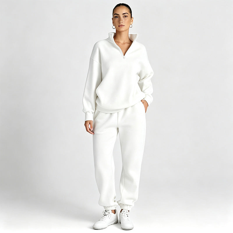 Solid-color sweatshirt and sweatpants set
