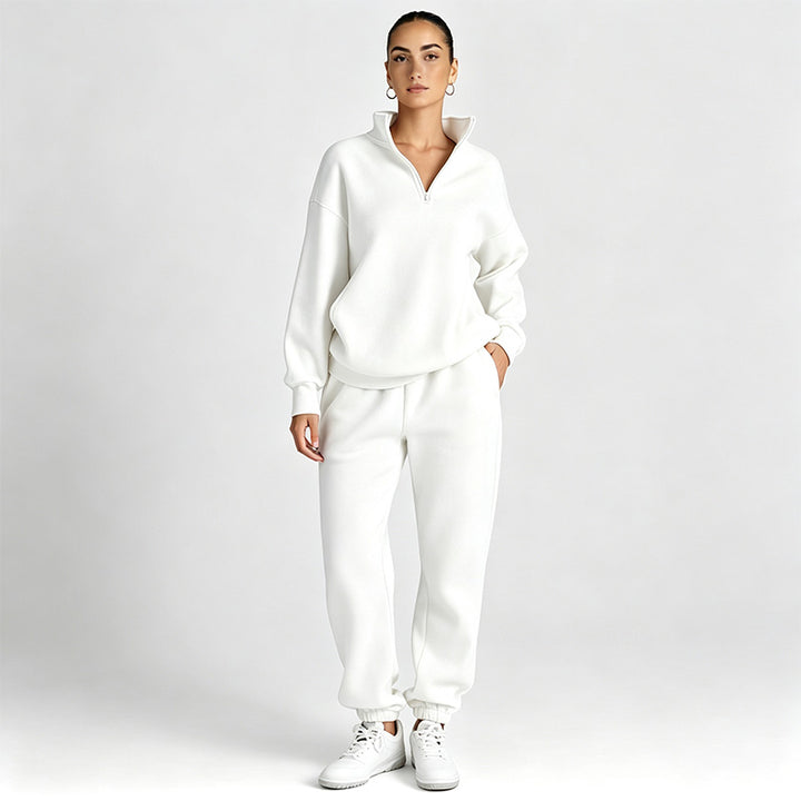 Solid-color sweatshirt and sweatpants set