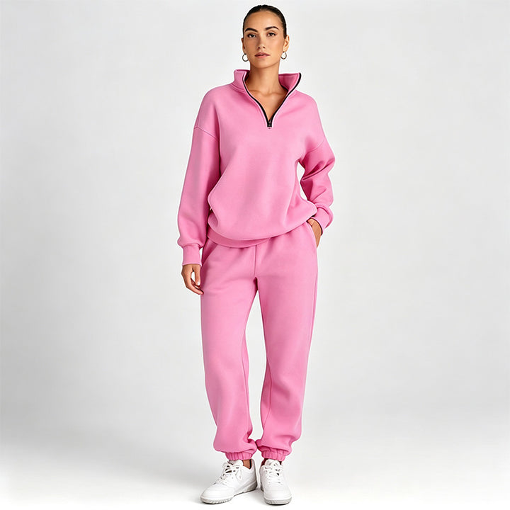 Solid-color sweatshirt and sweatpants set
