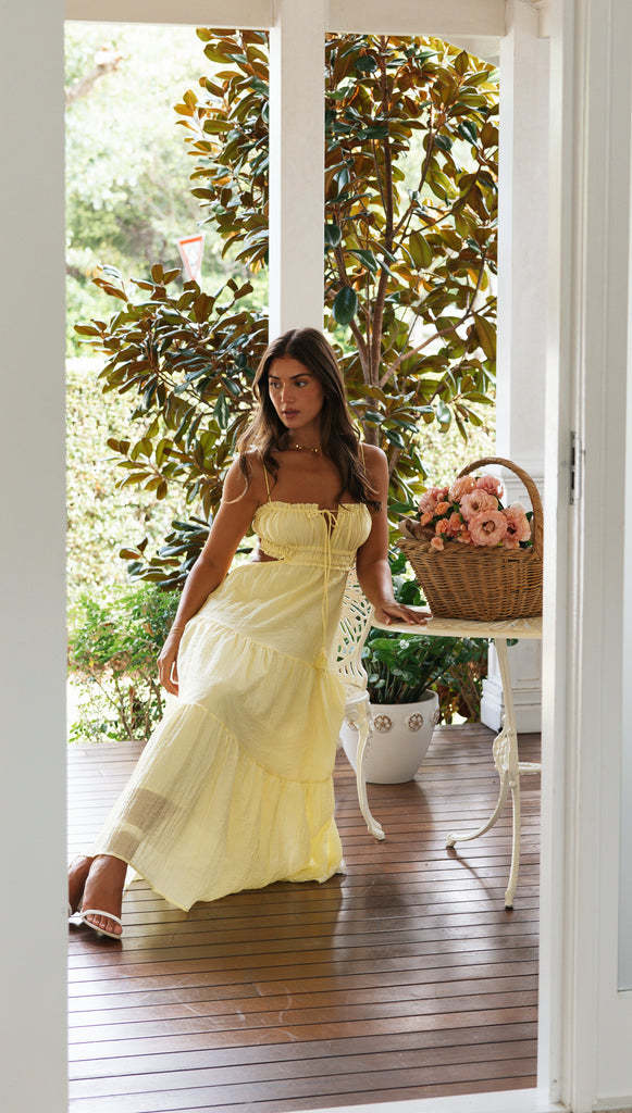 Spaghetti Strap Cutout Tiered Maxi Dress