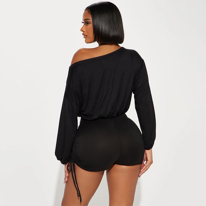 Off-the-shoulder long-sleeved jumpsuit