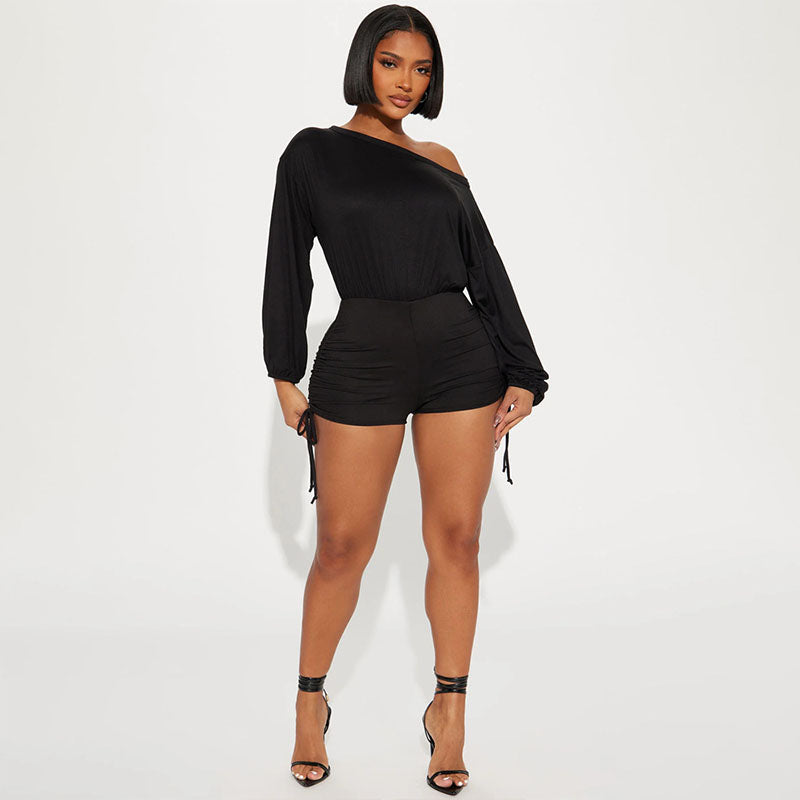 Off-the-shoulder long-sleeved jumpsuit