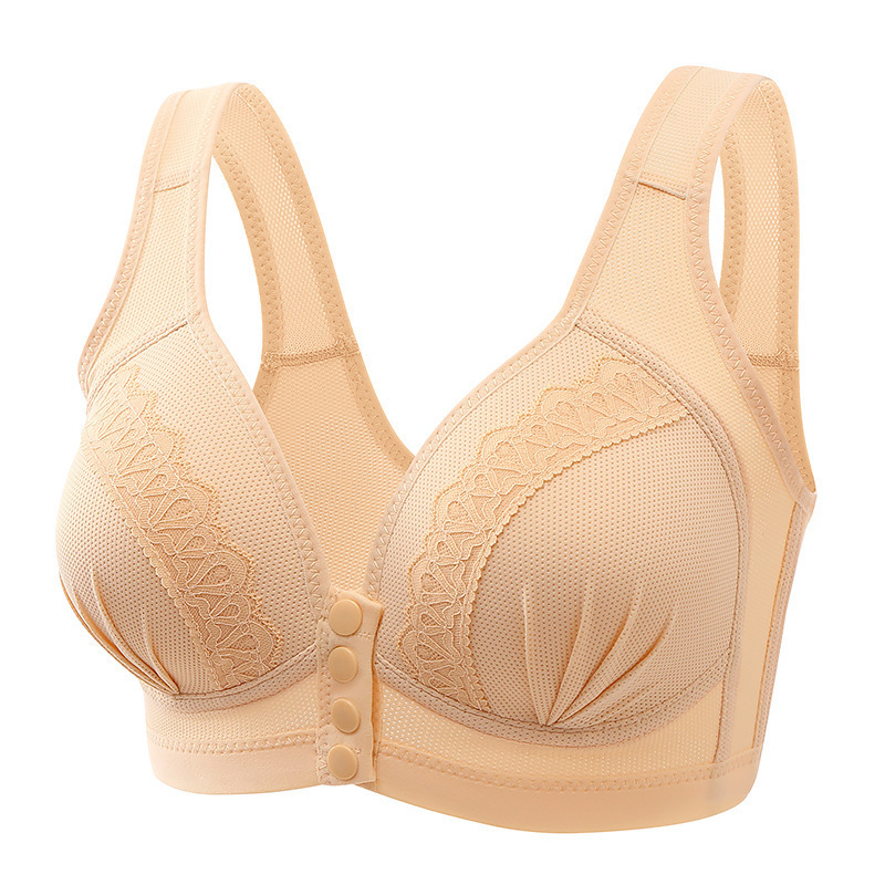 Lace Trim Front Snap Wireless Bra