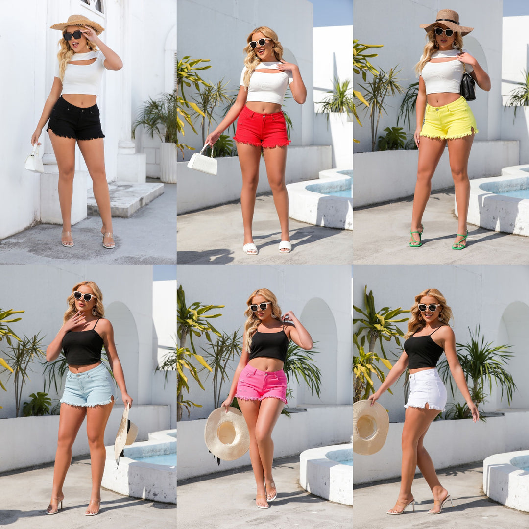 White Frayed Hem Denim Shorts