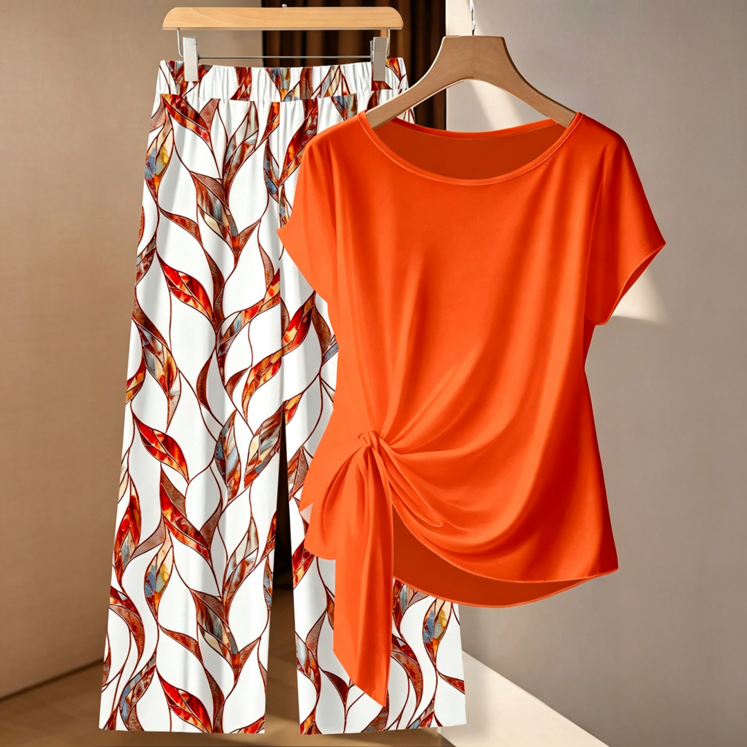 Round Neck Tie Front Two Piece Outfit