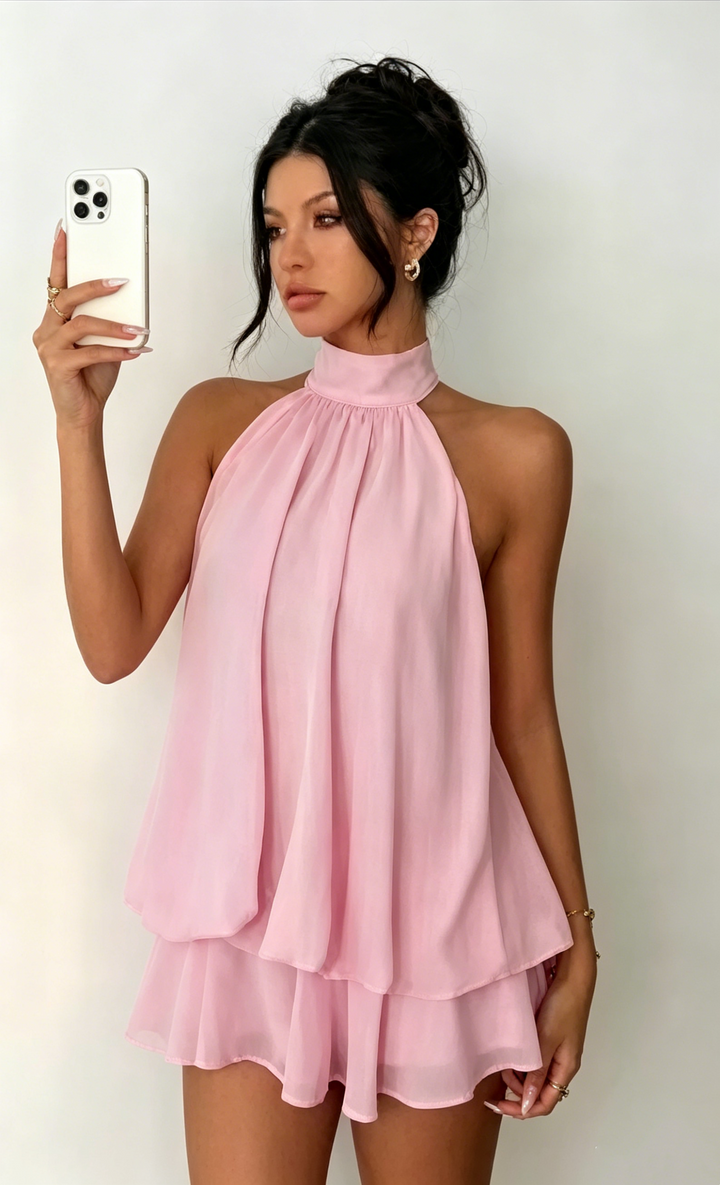 Halter Neck Chiffon Mini Dress