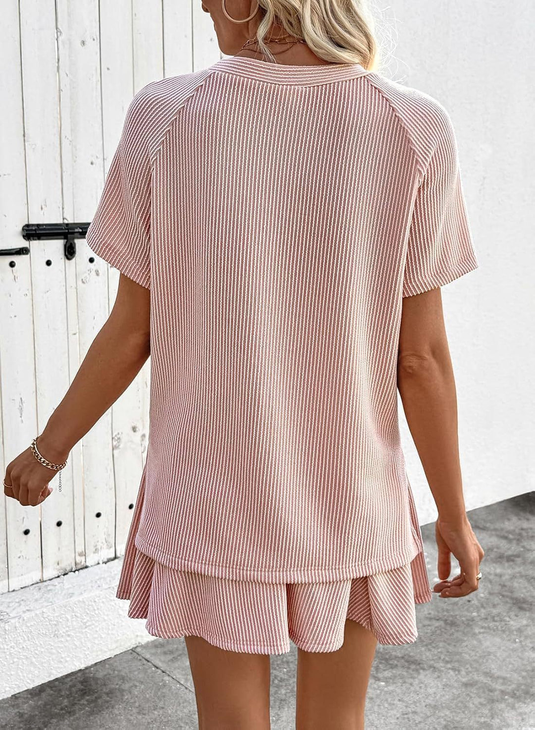 Blush Ribbed 2-Piece Short Sleeve Top &amp;amp; Skirt Set