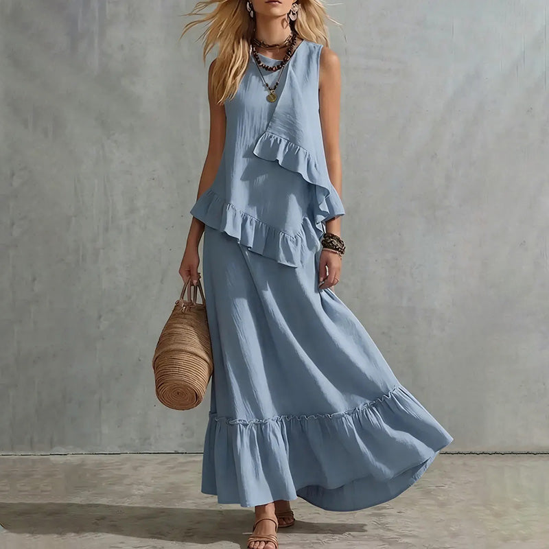 Solid color loose sleeveless long dress